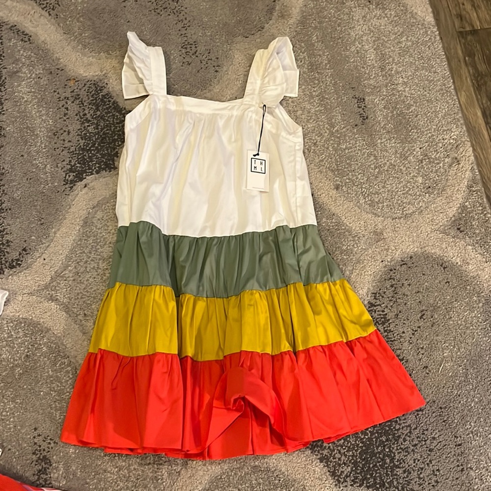 Cute ruffle spring color block dress